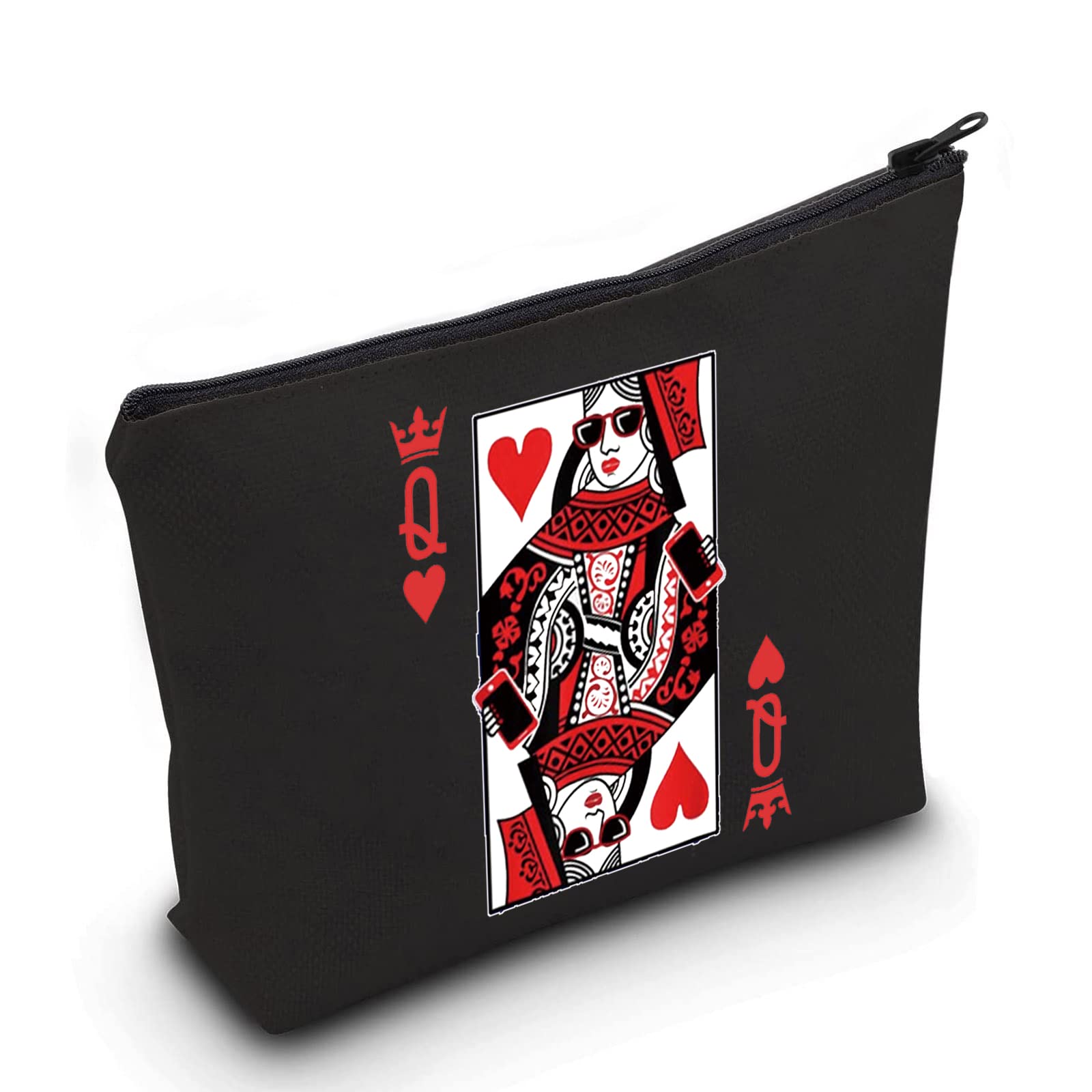 LEVLO Queen of Hearts Cosmetic Make Up Bag King and Queen Gift Blackjack Cards Poker Makeup Zipper Pouch Bag (Q Black)