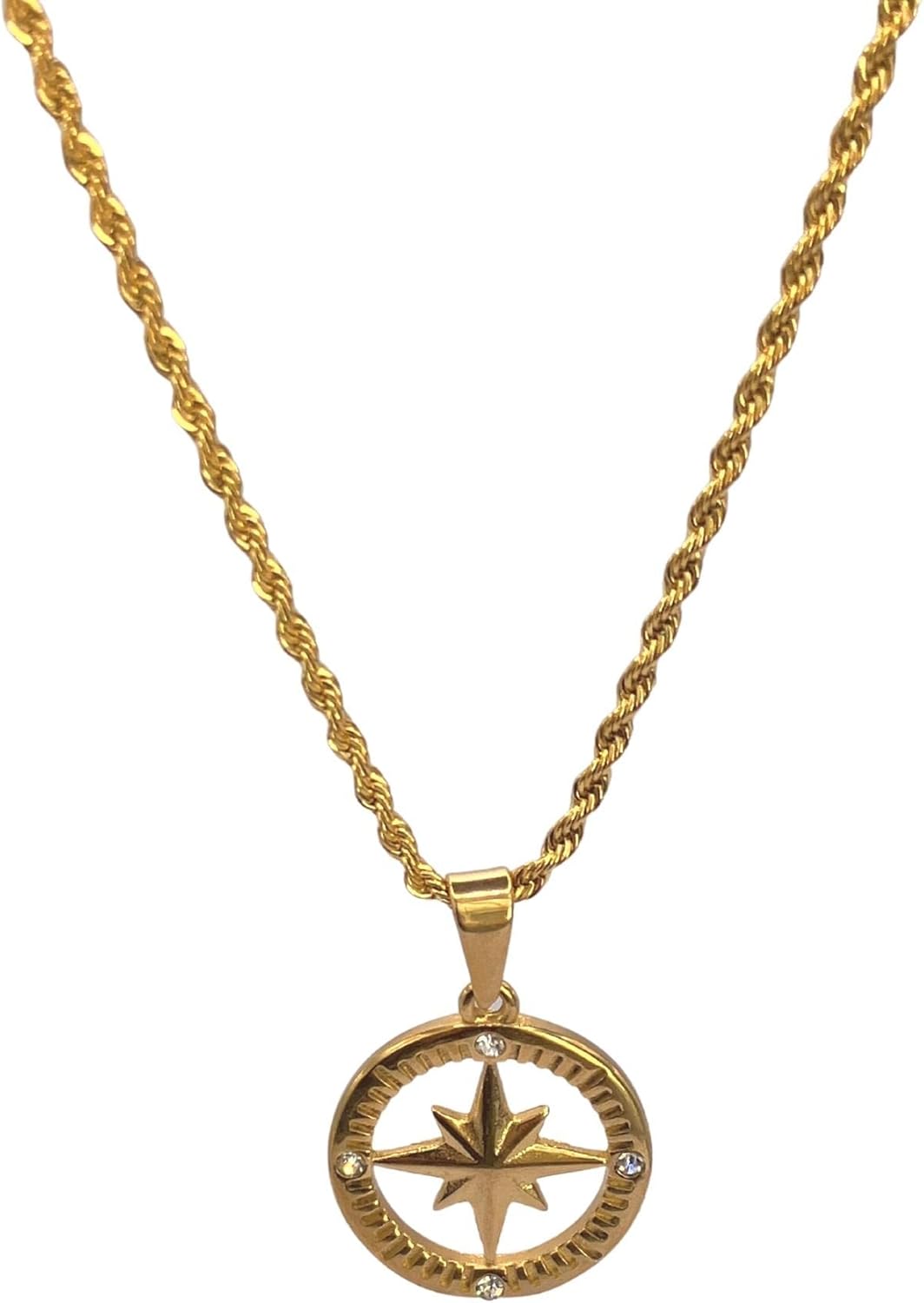Planet '79 18K Polaris Northstar Gold Diamond Compass Necklace With Chain Gift for Him or Her Boyfriend Girlfriend Gift