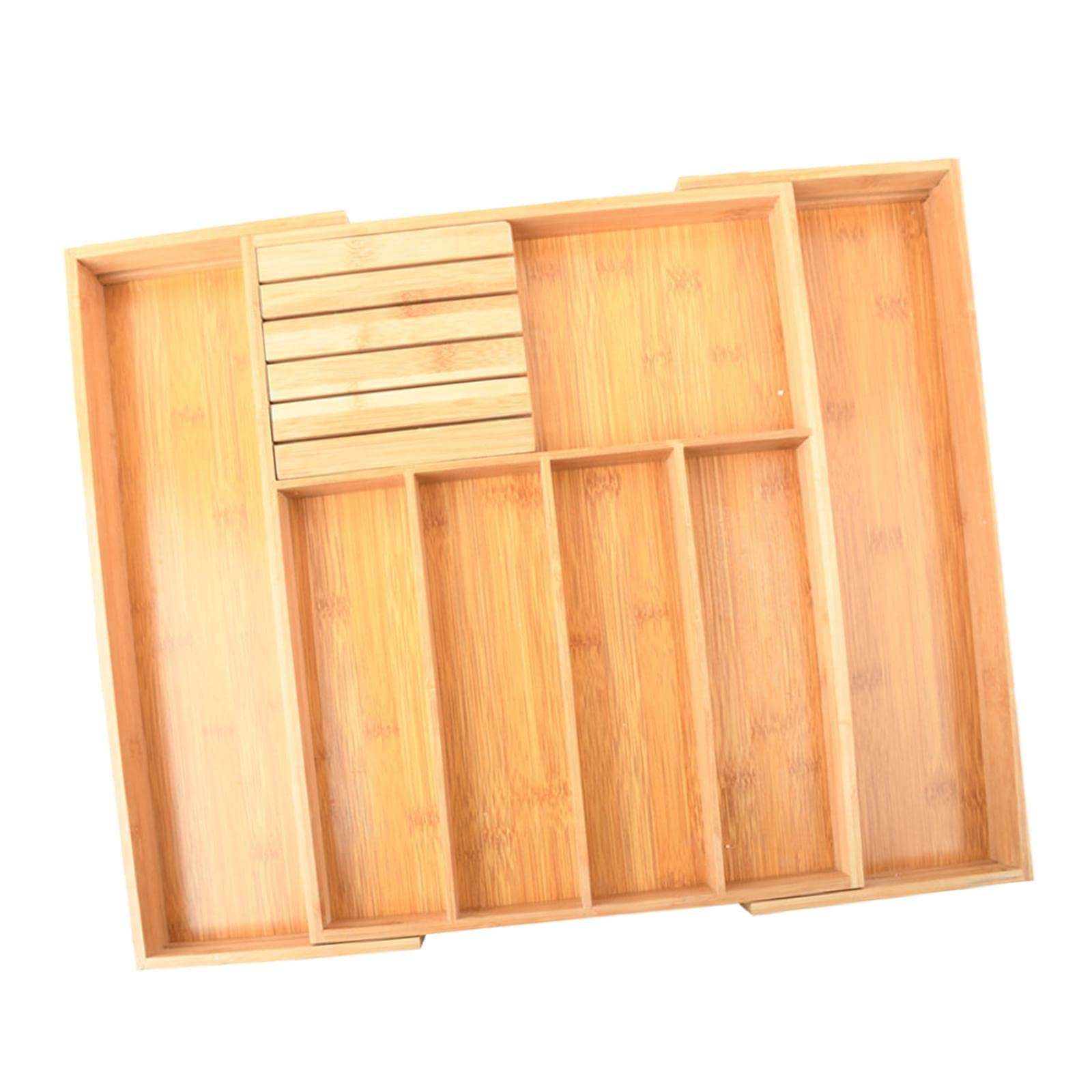 Merishopp Expandable Bamboo Cutlery Tray Storage Dividers Organizer Drawer Storage Box 7 Slot-image-8