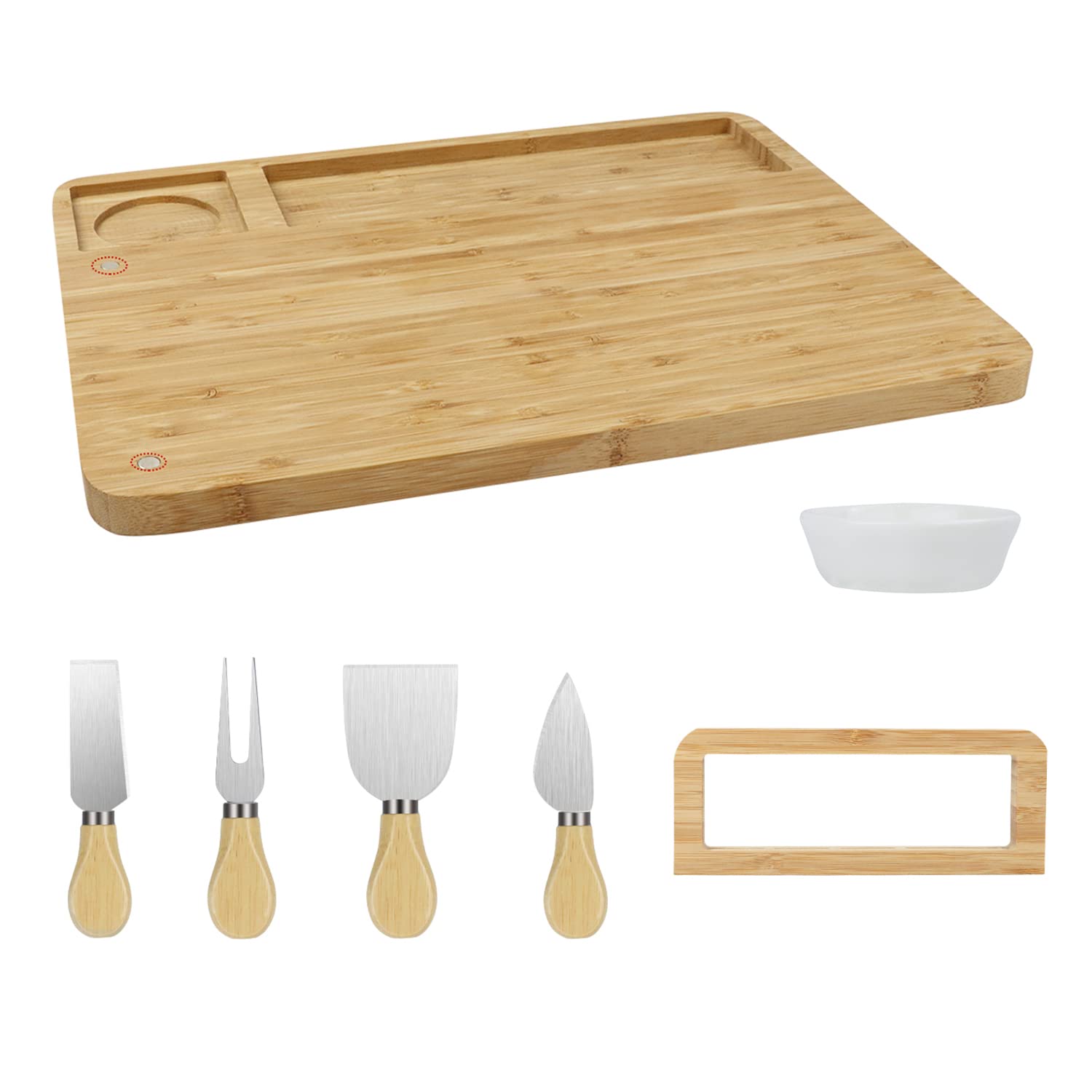 Buy Premium Bamboo Cheese Board and Set Serving Tray Charcuterie Board