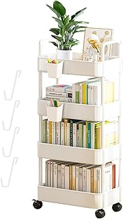 車輪付き収納トロリー キッチンワゴン キャスター付き ユーティリティカート 可動本棚カート 収納ローリングカート 整理棚 、寝室、リビングルーム用の可動式収納オーガナイザー 4段 キッチン収納カート