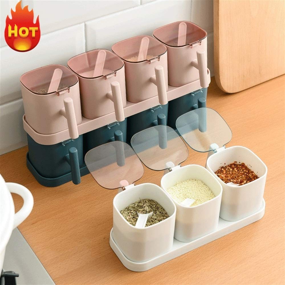 Słoiki do przechowywania Przyprawy pudełko Papryka Spice Shaker Salt Przyprawa Organizator Kuchnia Cruet Condiment Butelka Słoiki Pojemnik z łyżkami (Color : H)