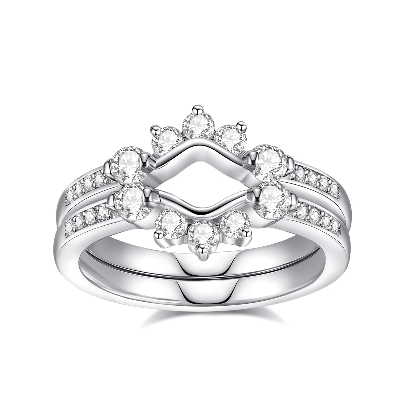 Moissanite Ring Enhancer for Women Engagement Rings D Color VVS1 Moissanites Curved Wedding Bands S925 Sterling Silver 18K White Gold Plated Rings for Wife Women Her