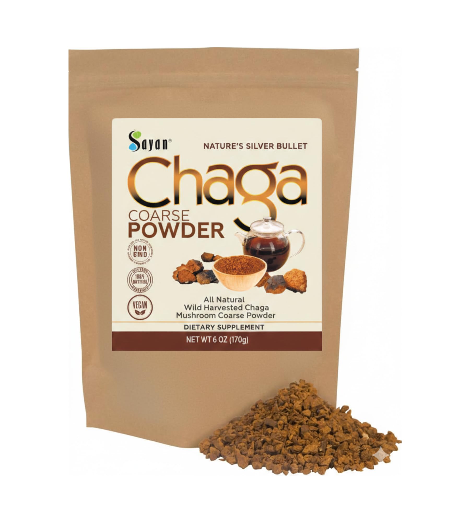 Coarse Chaga Powder 1 lb 454g Siberian Wild-Harvested Raw Tea Non-GMO — Amazon image 16