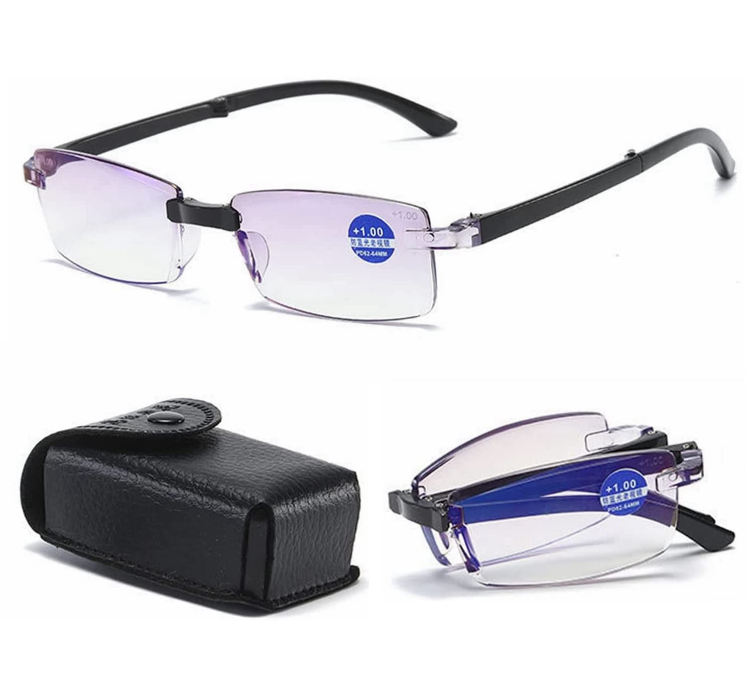 TLRONVIE NEW Fold Flat Sapphire High Hardness Anti-blue Progressive Farm & Near Dual-use Reading Glasses (+3.50/ (65-70))