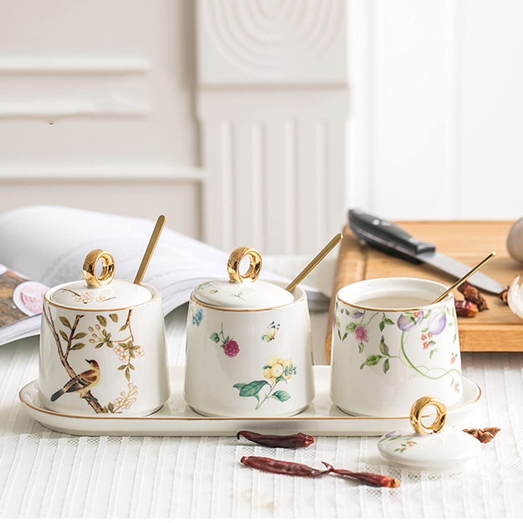 Tarros de cerámica para especias. Caja de condimentos, recipiente for condimentos, bote for especias con tapa de cuchara for almacenar azúcar, especias, sal, condimentos, botes for condimentos
