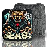 CornholeAce PRO Beast Carpet Cornhole Bags (Set of 4) Black Carpet, Grizzly, Herringbone Fabric, Waterproof, Plastic Resin Filled, Dual Sided, Professional, Regulation Size, 6x6, 16oz, Made in USA