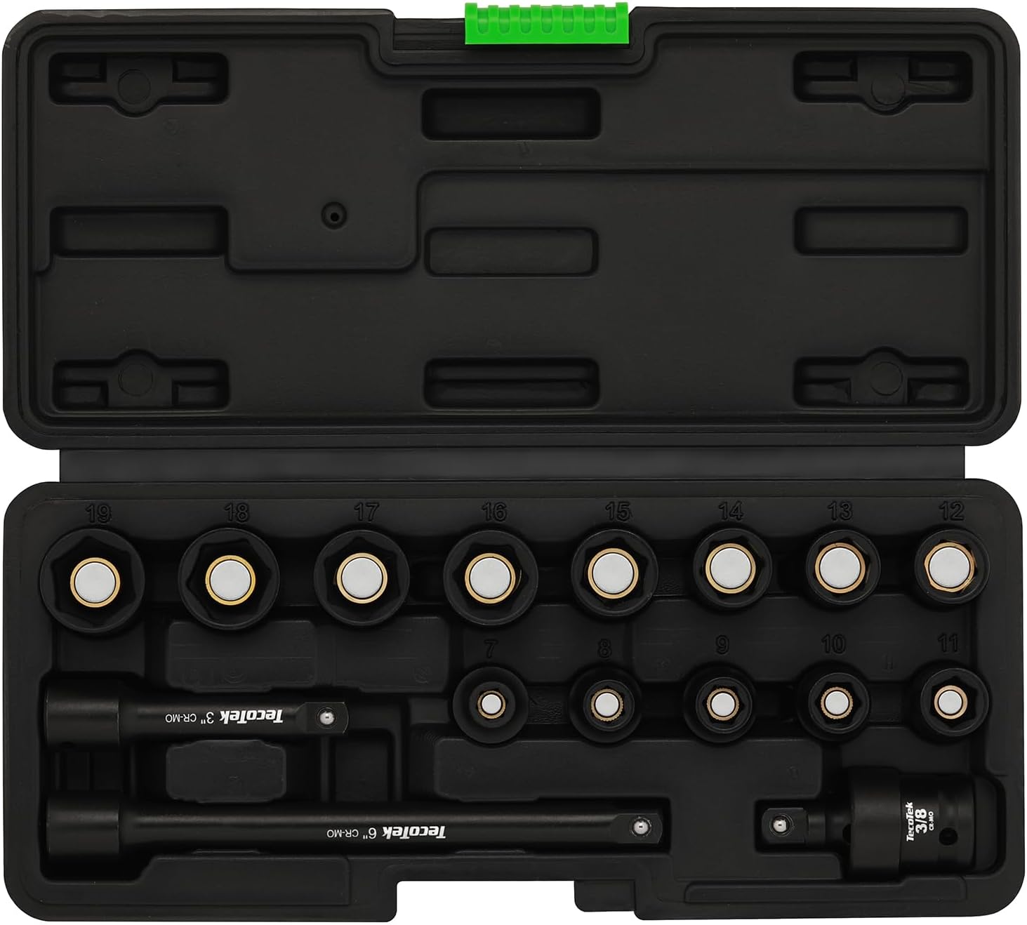 TecoTek 16-Piece 3/8" Drive Shallow Magnetic Impact Socket Set, Metric, 7mm-19mm, 6 Point, CR-MO, Magnetic Socket with Universal Joint & Extension