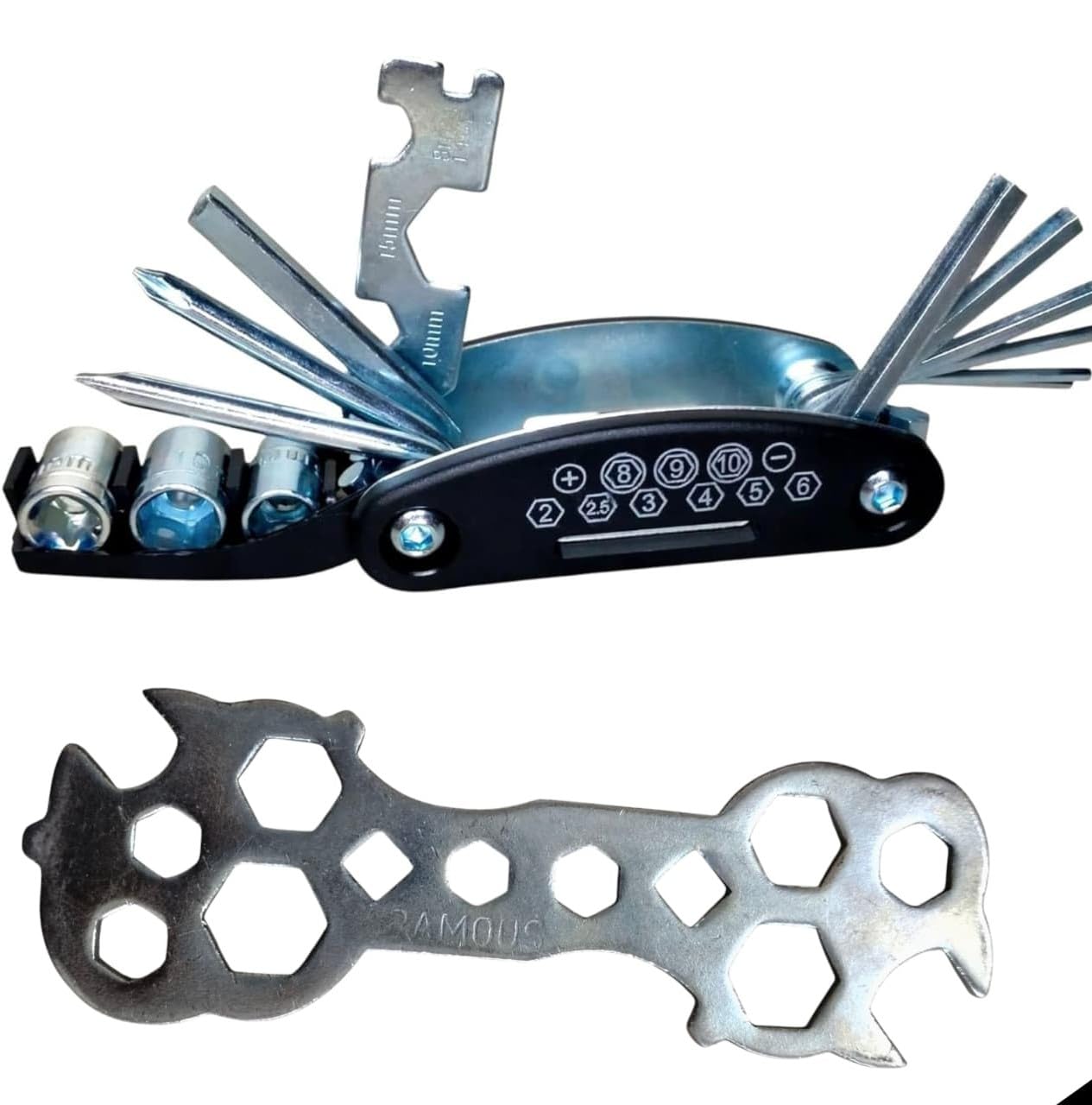 16-in-1 Multi Tool Kit + 13-in-1 Multi Size Wrench Combo | Foldable Hex Key Set & 7mm–17mm Universal Spanner | Cycle Repair & Multipurpose Tool Kit-image-16