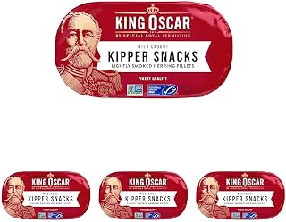 King Oscar Kipper Snacks, 3.54oz Cans (Pack of 4) - Wild Caught Boneless Lightly Smoked Herring Fillets, Keto Paleo Friendly