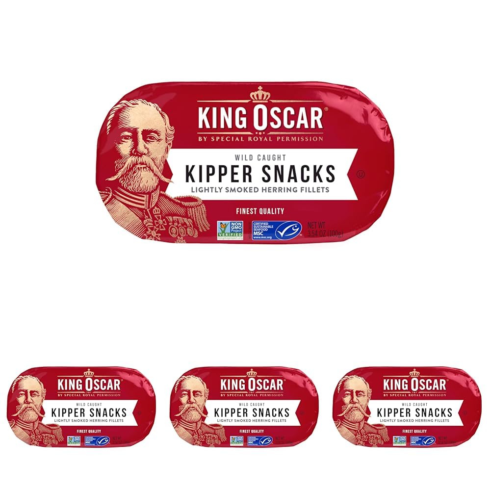 King Oscar Kipper Snacks, 3.54oz Cans (Pack of 4) - Wild Caught Boneless Lightly Smoked Herring Fillets, Keto Paleo Friendly