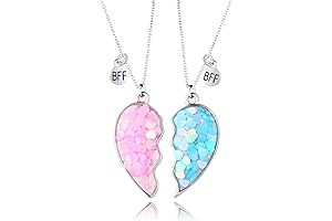 Best Friend Necklace for 2 Girls: Magnetic Matching Friendship Necklace Half Heart...
