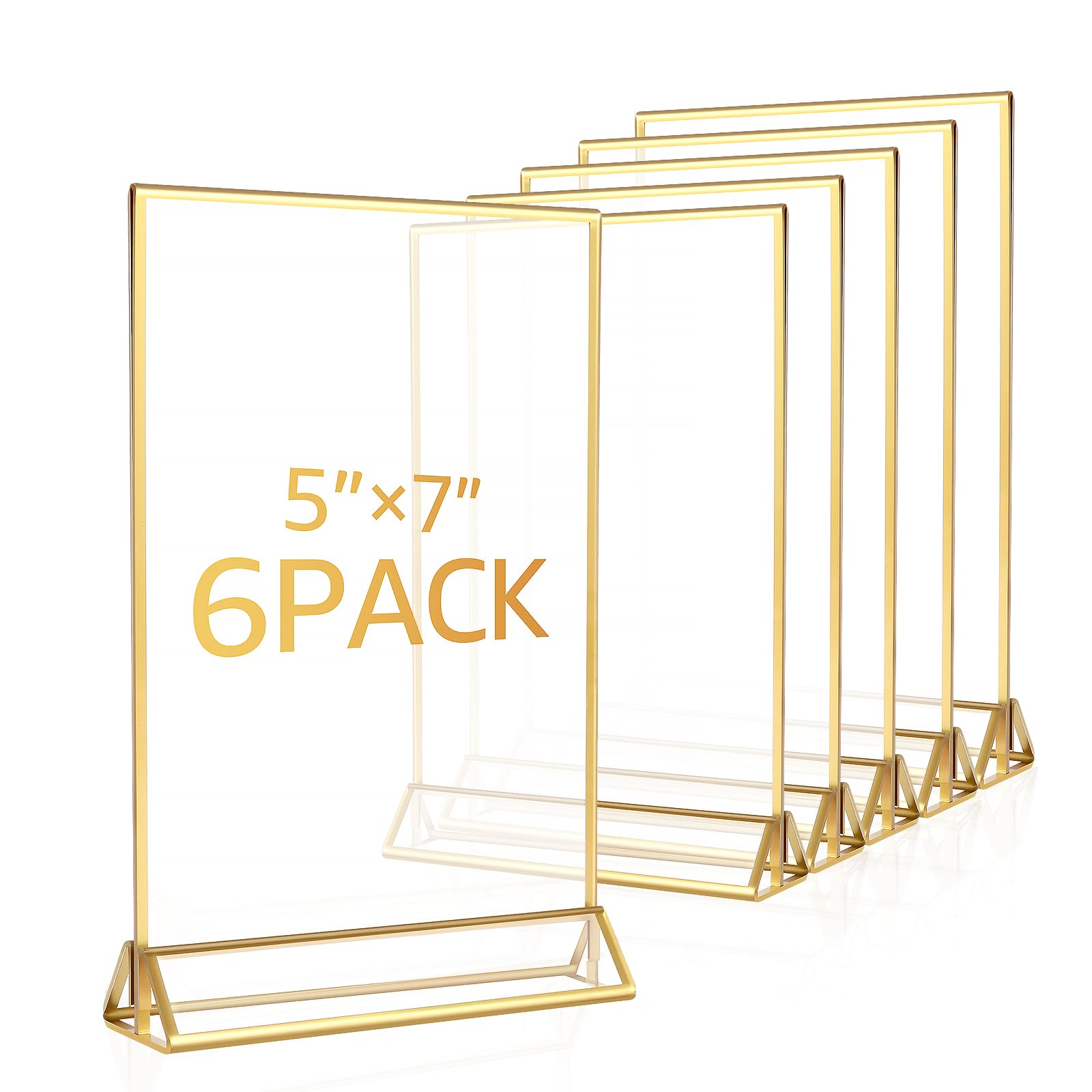 6 soportes acrílicos transparentes de doble cara para carteles, soporte de mesa con borde dorado, soporte multiusos para menú, estante para letreros de mesa para el hogar, boda, restaurante, oficina
