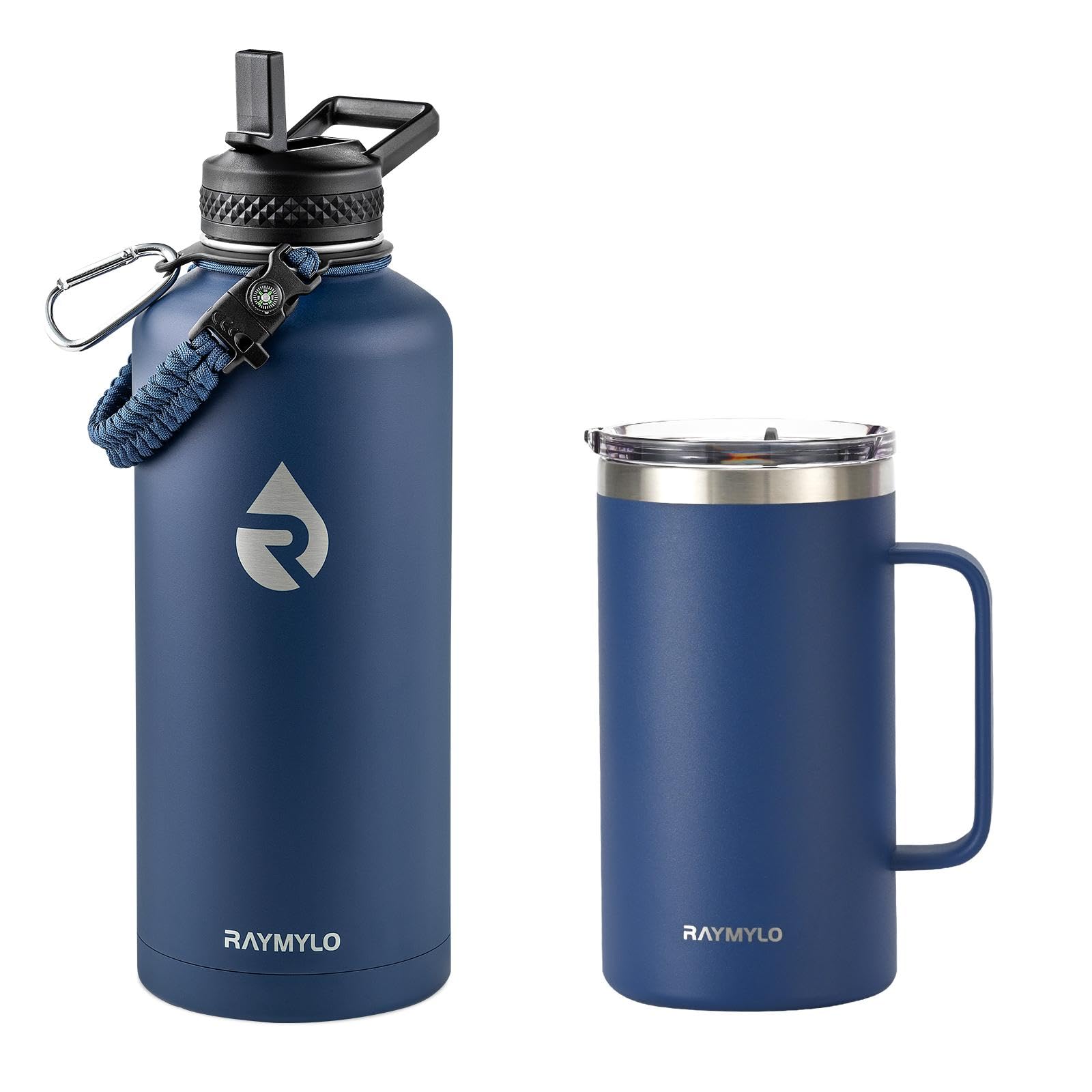 RAYMYLO Insulated Water Bottle 87oz (Navy Blue) + Insulated Coffee Mug 24oz (Navy Blue)