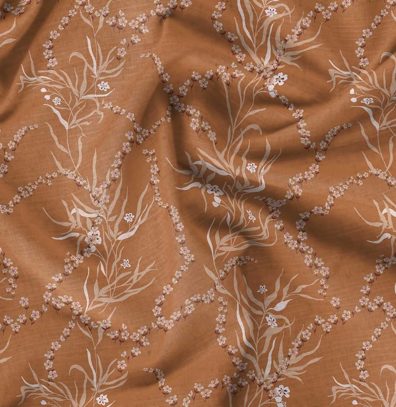 Soimoi Floral Print - Orange, Moss Georgette Fabric Material - 42 Inch Wide, 1 Meter, Unstitched Versatile Fabric for Dresses, Skirts, Blouses, Drapery Projects