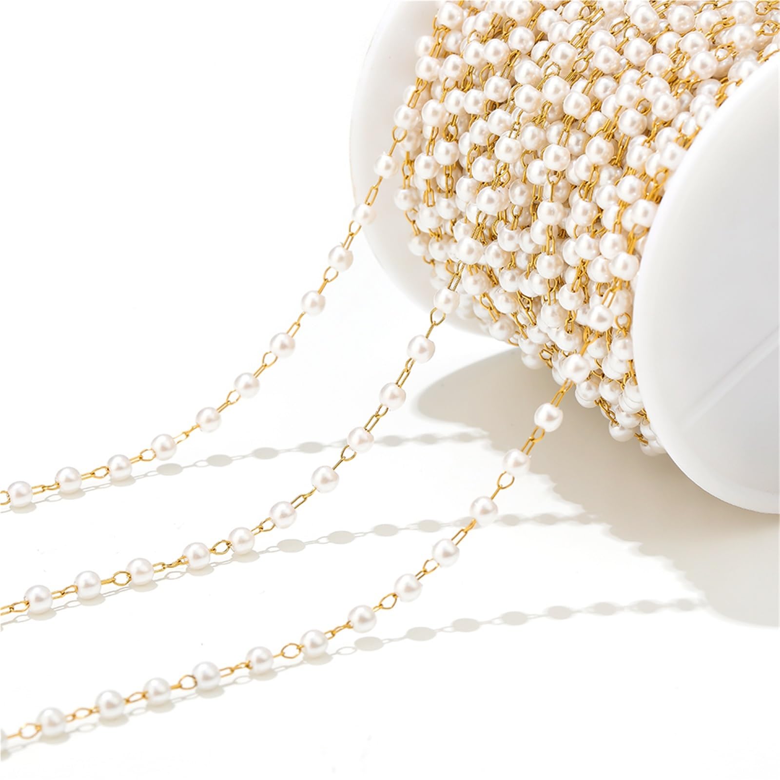 Catena di perline a sfera, Catena a sfere in acciaio inossidabile da 6 metri e 3 mm di larghezza for la creazione gioielli braccialetti fai-da-te(Gold Color)