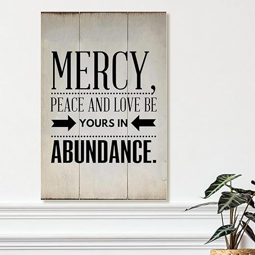 Miniatura 5 de Swavecat Letrero de madera rústica, regalo cristiano, cita motivacional, letrero artístico de pared con texto en inglés Mercy Peace and Love Be