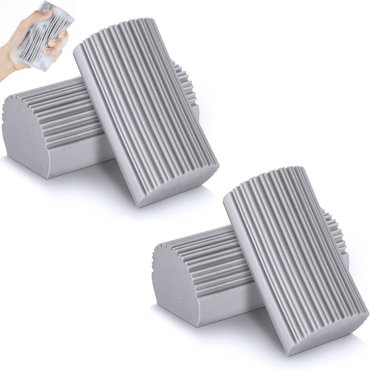 4-Pack Damp Clean Duster Sponge — Reusable Dusting Sponge Brush for Cleaning Blinds, Glass, Baseboards, Vents, Railings, Mirrors, Window Track Grooves (Grey)