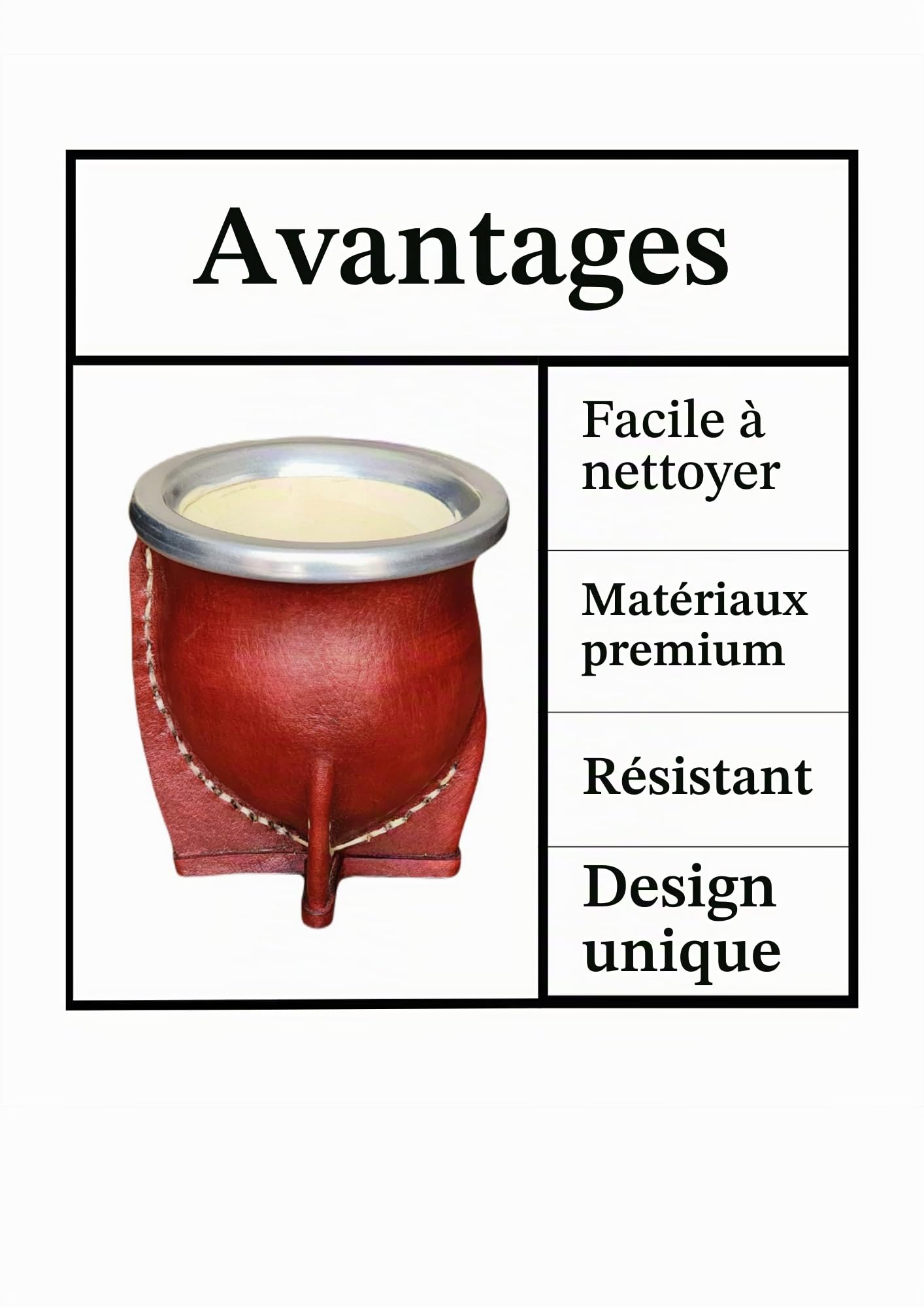Tasse mate argentine premium avec intérieur en bois de citrouille naturel et extérieur en cuir marron avec acier inoxydable - Comprend une ampoule pour Yerba Mate.