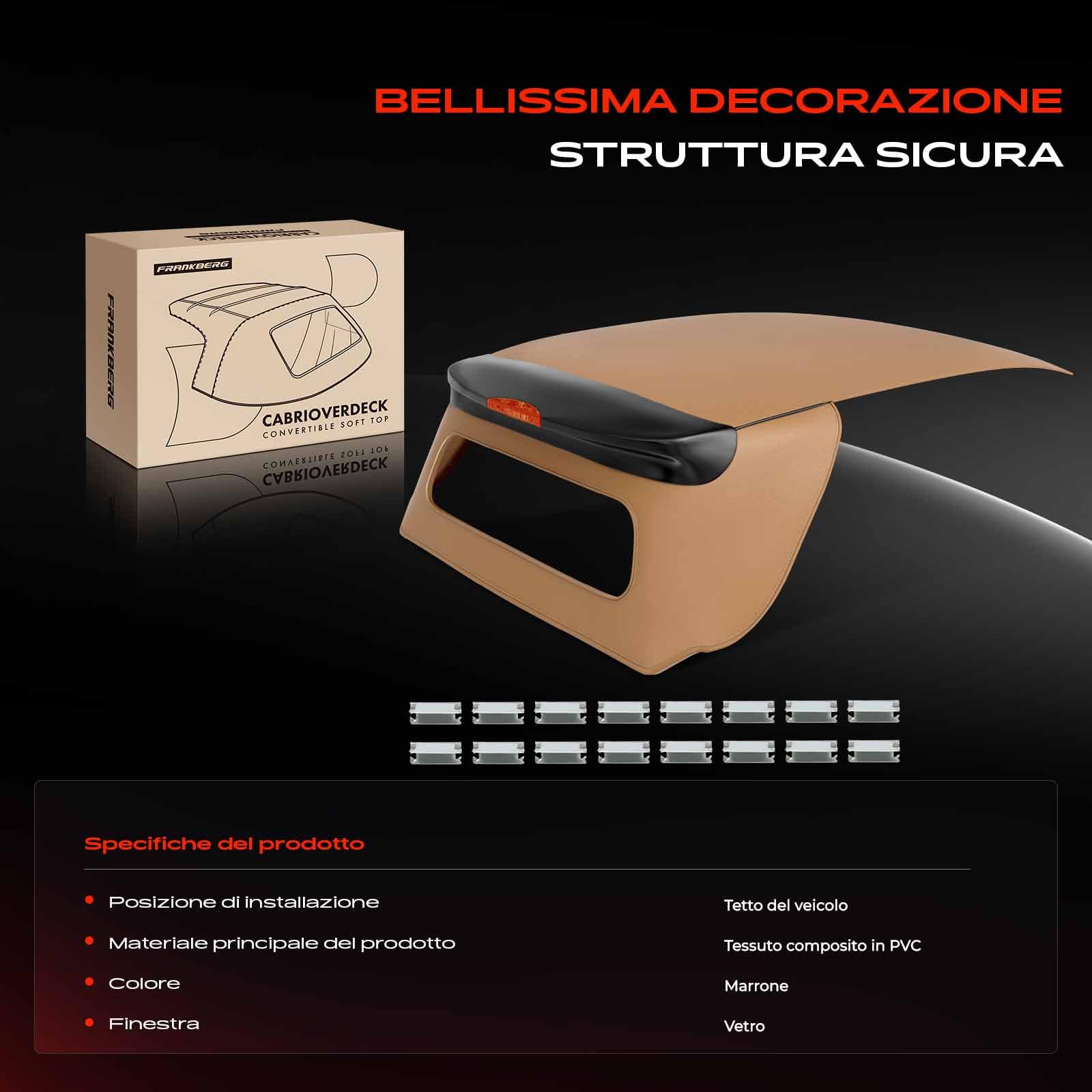 Frankberg Capote soft top marrone Compatibile con Fortwo Coupé 453 Fortwo Cabriolet 453 Fortwo Cabriolet 451 Fortwo Coupé 451 Replace# A45177804018S15