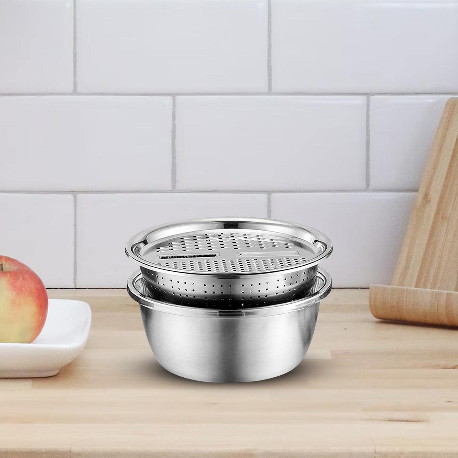 Bol Mélangeur Acier Inoxydable Passoire Râpe Saladier Polyvalent Résistant à La Rouille Convient pour Découpe et Mélange Cuisine Maison, 28 cm