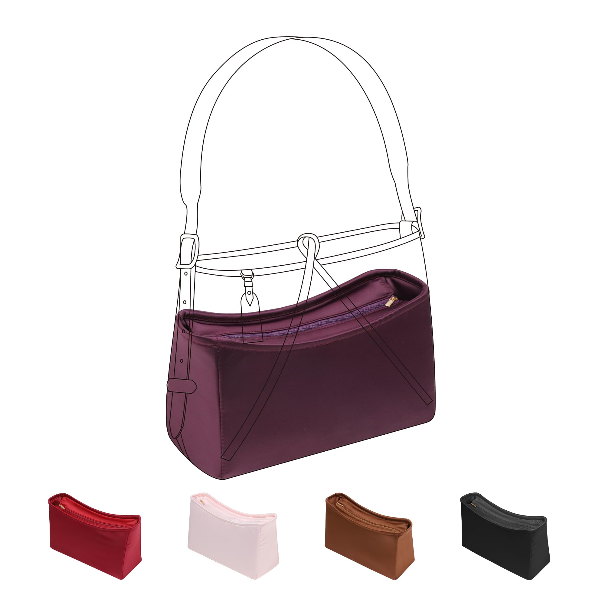 DGAZ Organizador de bolso de satén para Carryall BB/PM/MM – con cierre superior de cremallera, inserto interior ligero y suave, con protección completa (Cassis, BB)