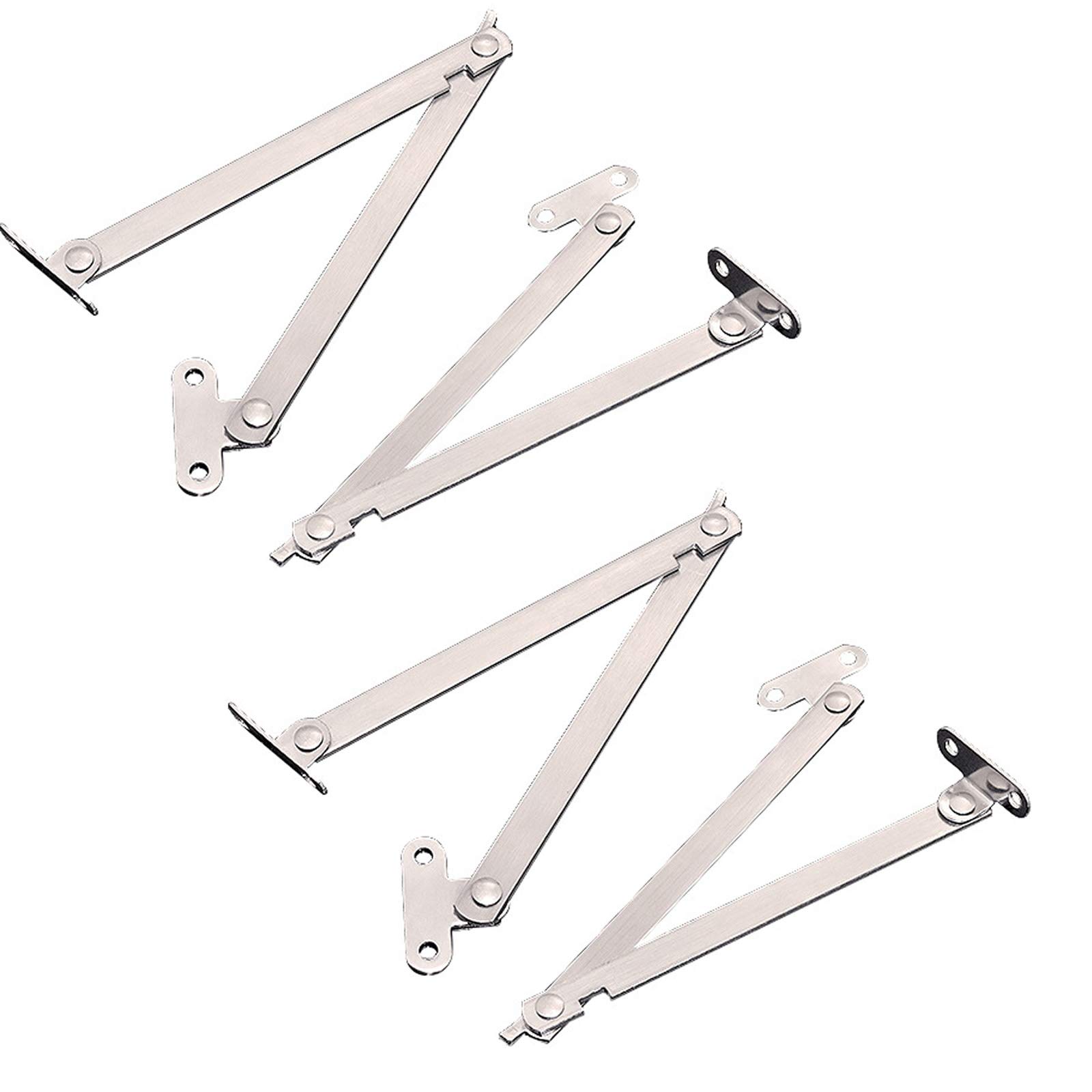 4 Pcs Stainless Steel Folding 180 Degree Lid Support Hinges Lid Stay for Furniture Cabinet Cupboard Door