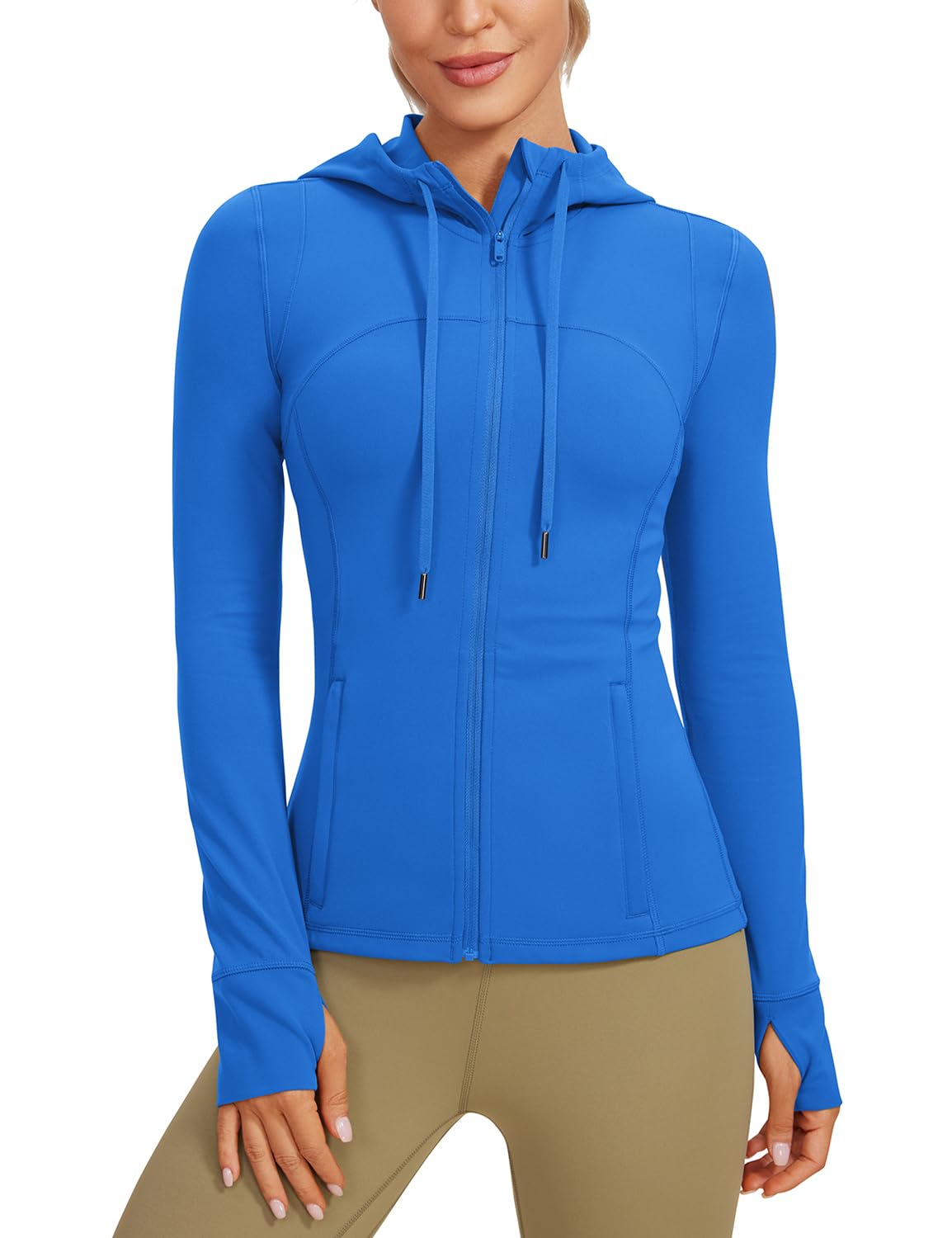 CRZ YOGAButterluxe Womens Hooded Workout Jacket Athletic Running Zip Up with Back Mesh Vent and Thumb Holes