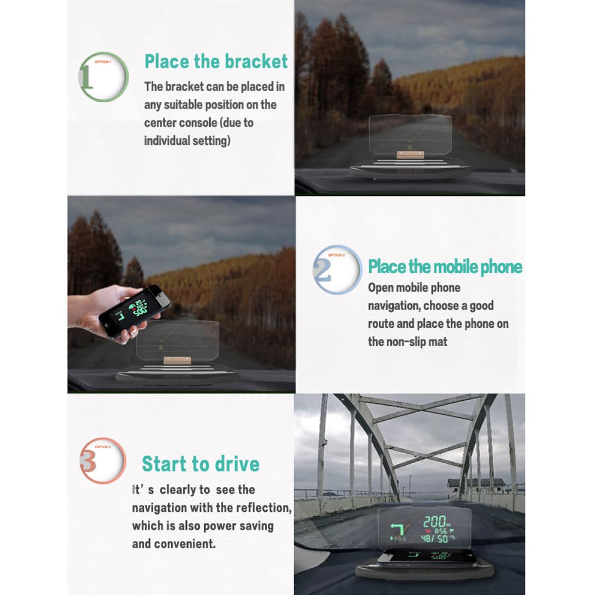 GALPADA Supporto Telefono Auto Hud per Navigazione, Abs Nero