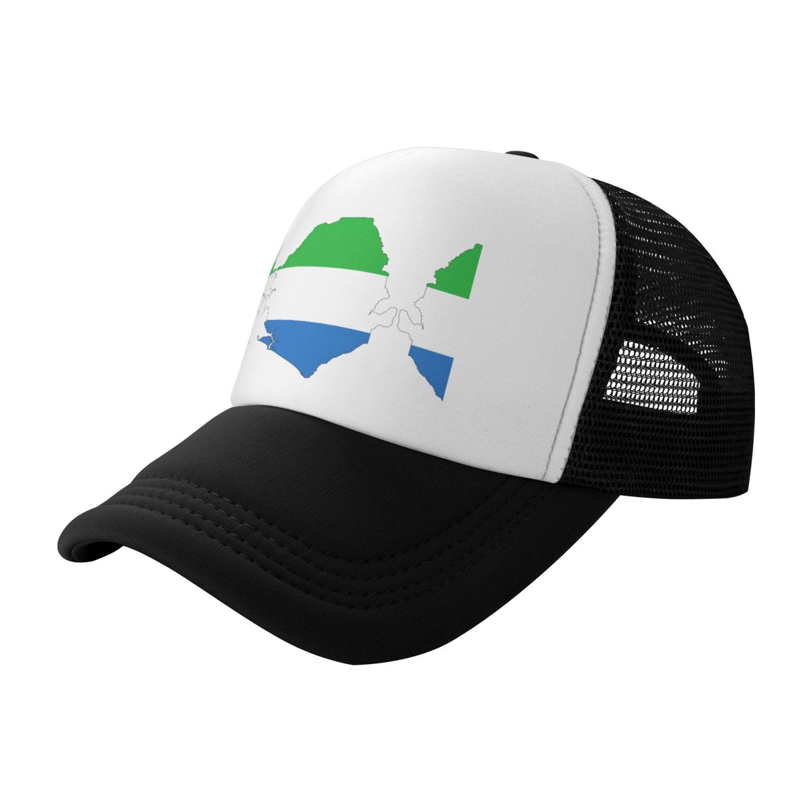 Uvbdf Unisex Black Sierra Leone Flag Map Printed Sun Hats, Classic Mesh Back Trucker Hats, Adjustable Baseball Caps For Daily Commute