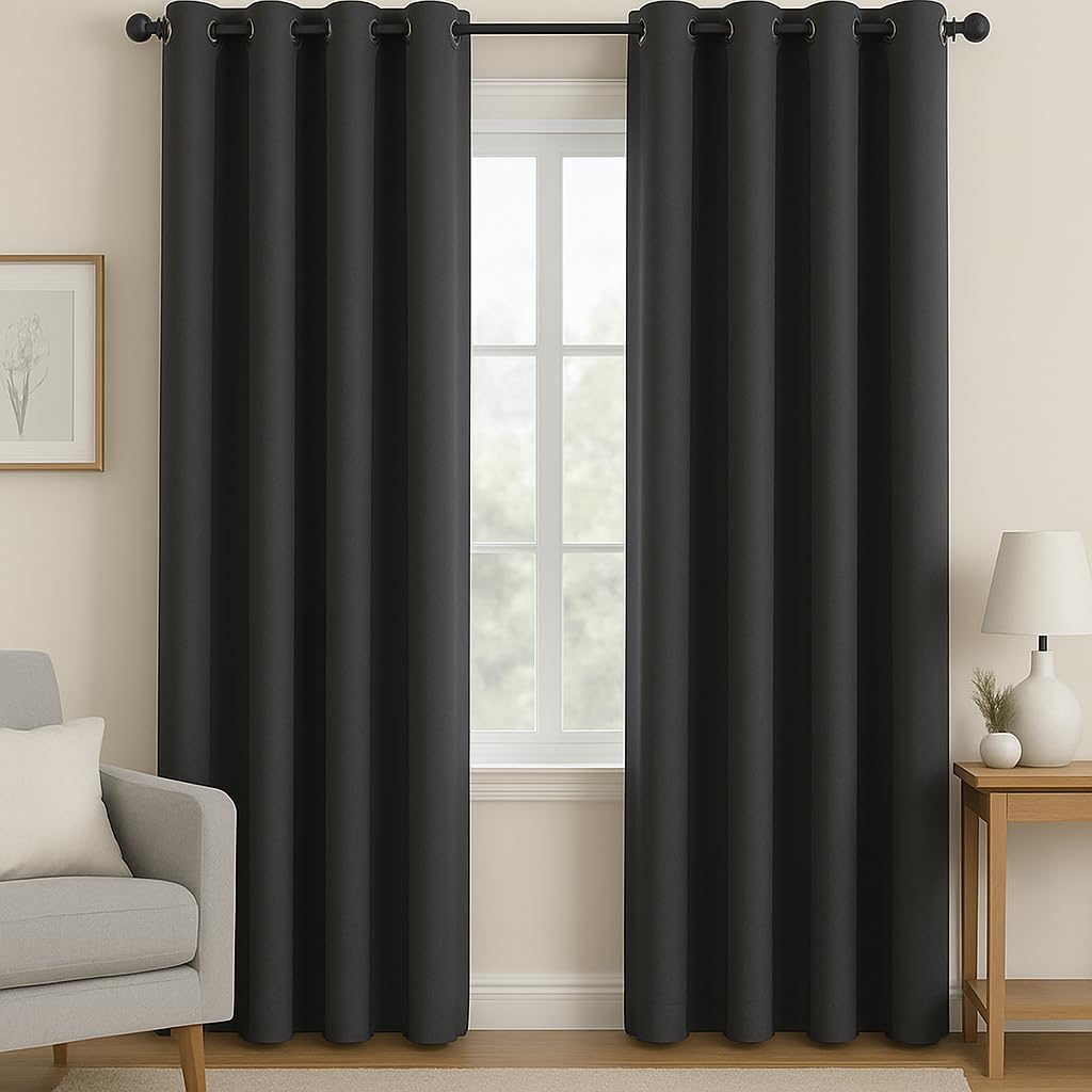 Grey Blackout Curtains for Bedroom – Thermal Eyelet Curtains 90x108, Super Soft Ring Top Window Treatments for Living Room
