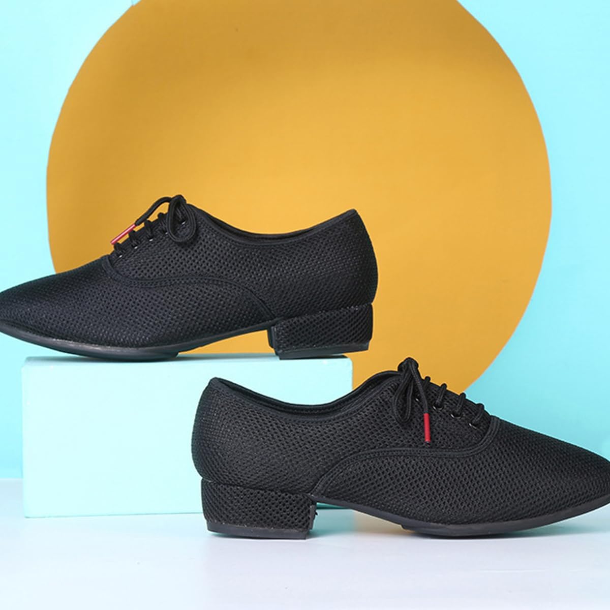 Men Modern Dance Shoes Low Heel Lace up Salsa Tango Samba Jazz Rumba Latin Dancing Practice Shoes Closed Toe Mesh Soft Sole