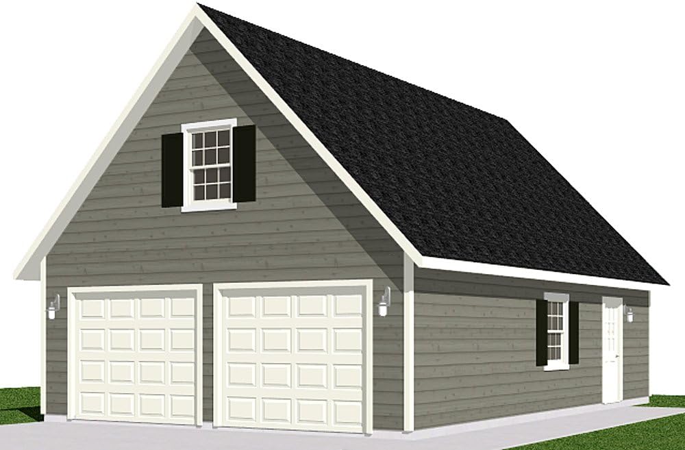 Behm Design 2 Car Garage Plans with Loft - 1224-1 - 24' x 34' - Complete Professional Grade Building Plans
