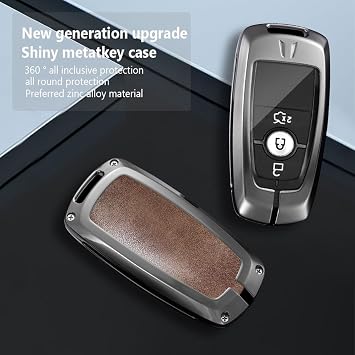 Key Shell Metal Housing Compatible with Ford Explorer EV Mondeo MK5 Ecosport Explorer EV Tourneo Transit Custom Car Key Protection Cover Leather Key Case 2/3/4/5 Buttons A Black