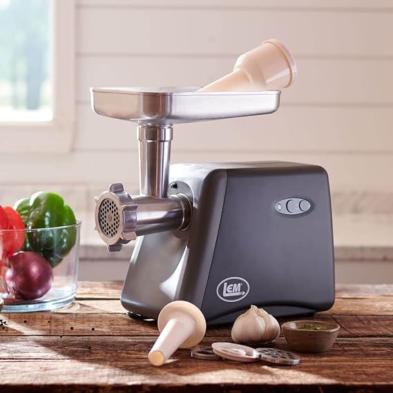LEM Products #8 Countertop Meat Grinder, 575 Watt Aluminum Electric Meat Grinder for Home Use, Compact Food Processor for Grinding, Sausage Stuffing, Cooking