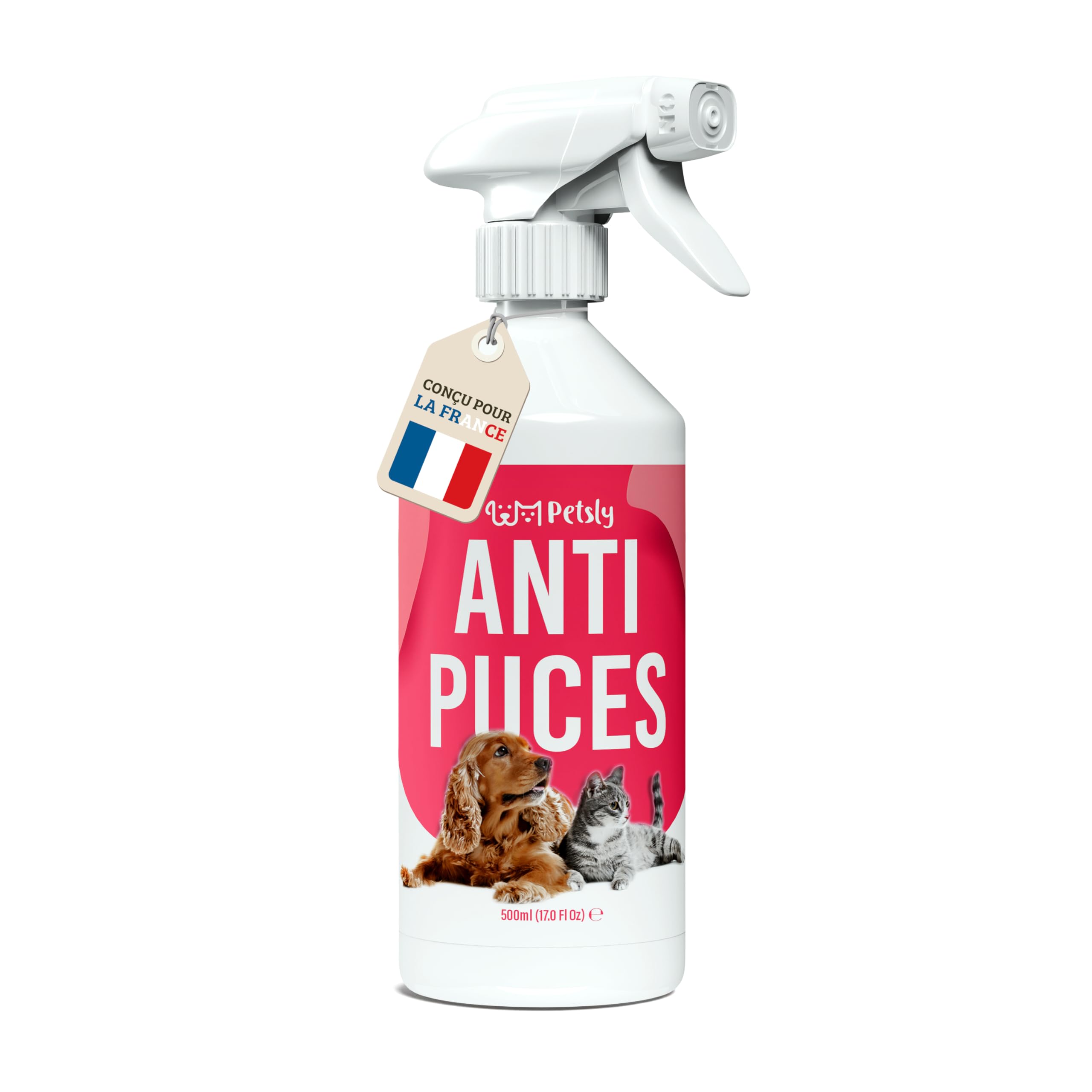 Petsly® Spray Anti Puces Chat & Chien -500ml- Non Tachant - Traitement Anti Puces, Tiques, Acariens pour la Maison, Meubles & Textiles - Spray Anti Puce Maison à l'huile de Citronnelle & Géraniol