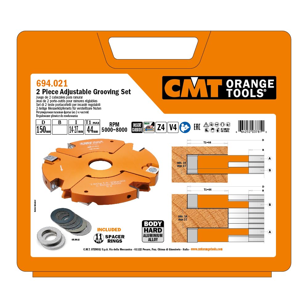 CMT Orange Toos 694.021.50-2-Teiliges Messerkopfset für Verstellbare Nuten HW D=160
