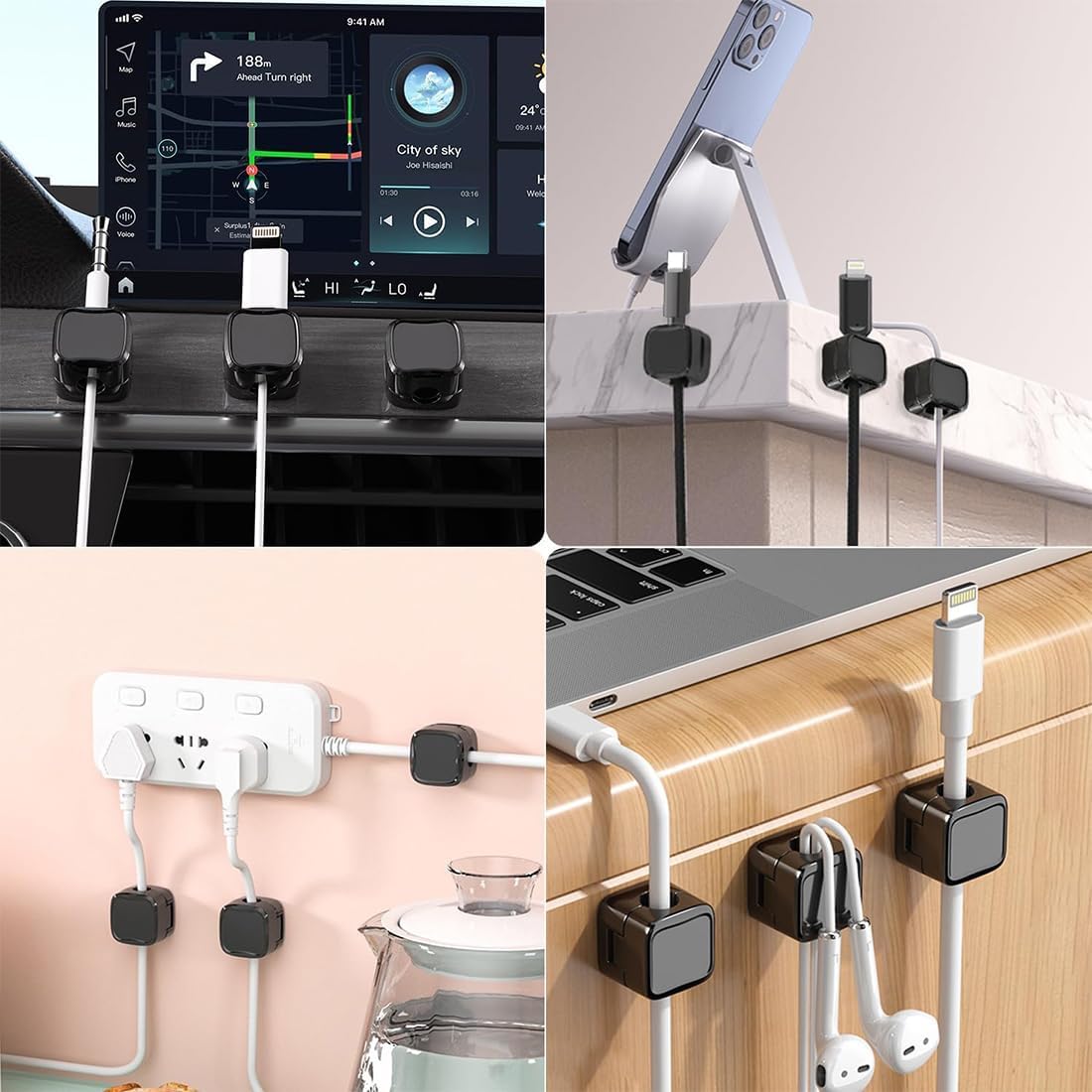 RexezGuardz Pack of 6 Cable Holder, Cable Organiser, Cable Holder's, Self-Adhesive, Magnetic Cable's Holder, Cable Attachment, Cable Holder for Wall, USB, Audio Cable's, Charging Cable, Bedside Table 2