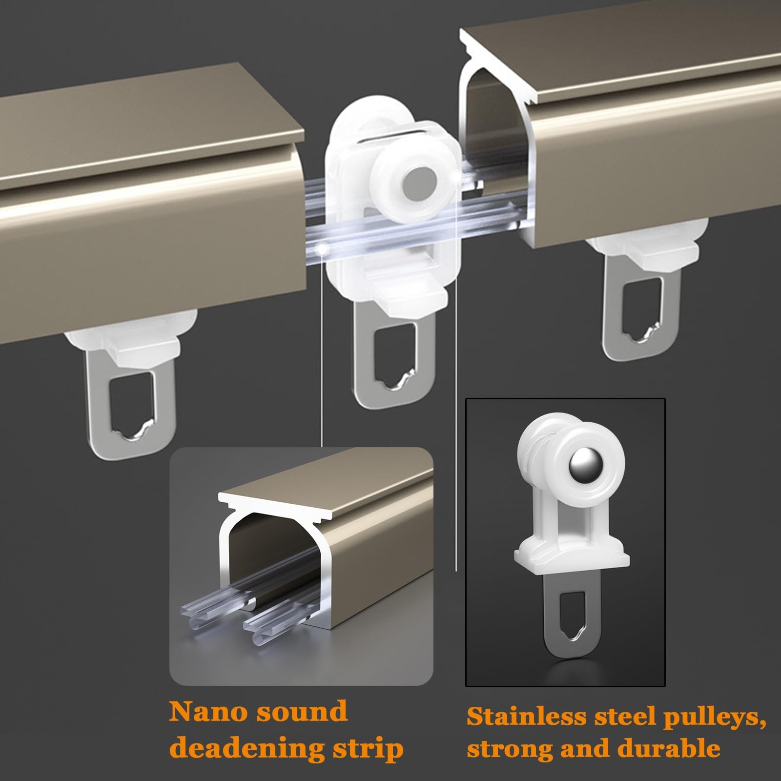 Aluminiowa zasłona Ra - wyciszona szyna do montażu na suficie lub ścianie do zasłon przesuwnych idealna do salonu, sypialni, prysznica, kampera, rozwiązań prywatności