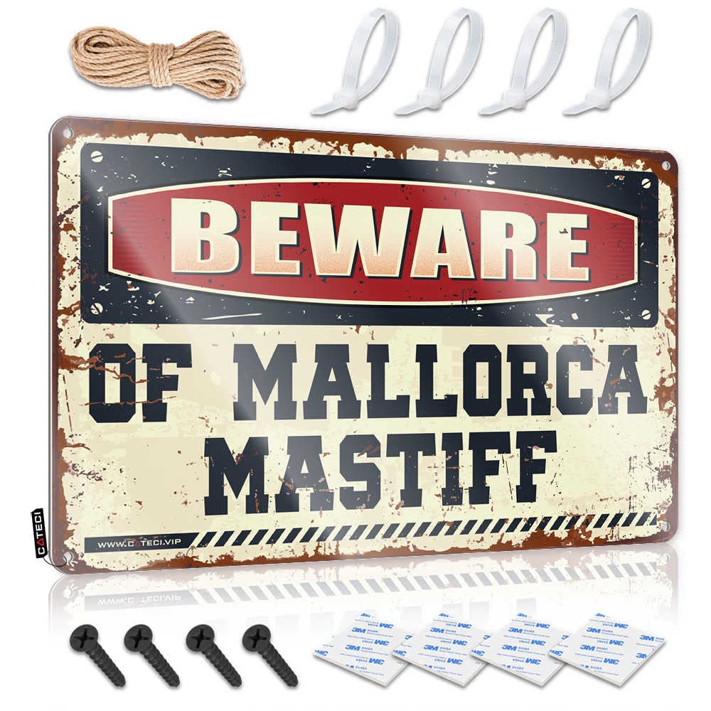 HELIOFORGE Retro Tin Signs Beware Of Mallorca Mastiff Sign Drinking Signs Funny Metal Vintage Signs(30X40CM)