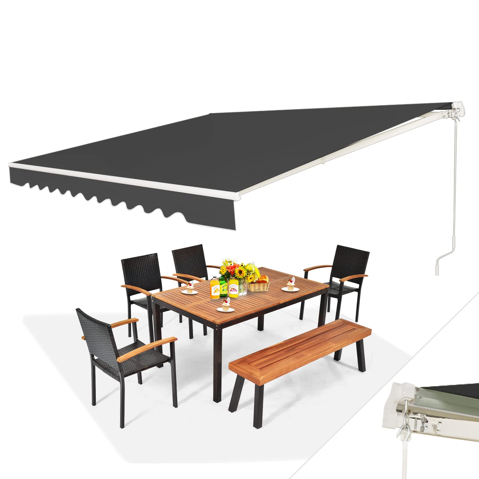 RELAX4LIFE Store Banne Manuel Rétractable | Store Exterieur Terrasse avec Manivelle | Auvent Retractable Exterieur en Alu | Polyester Résistant | Inclinaison 5-35° | Protection Solaire(3x2,5 M, Gris)