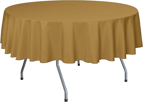 ULTIMATE TEXTILE Mantel redondo de lino de poliéster de 84 pulgadas dorado