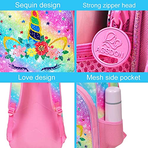 Ccjpx 3Pcs Unicorn Backpack For Girls, 16” Kids Sequin Bookbag And Lunch Box For Kindergarten Elementary #TOP3