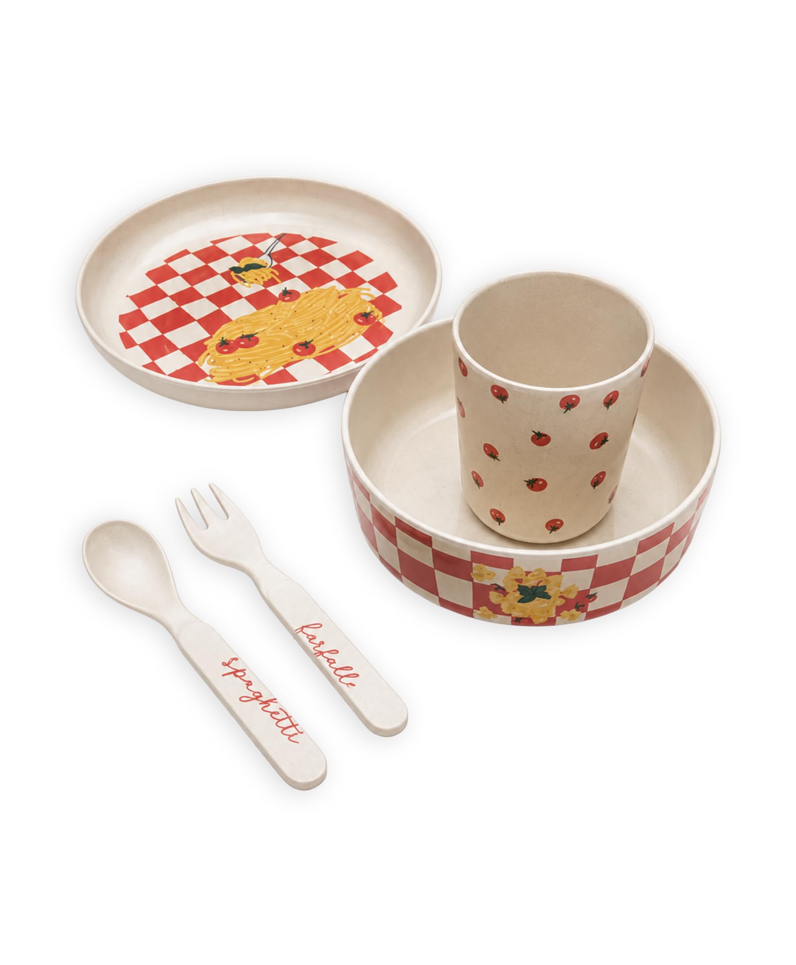 Mi Arcus Melamine Dinner Set Including- Bowl, Plate, Glass, Spoon, Fork- Beige, Red-image-27