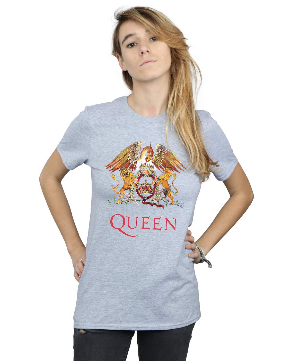 Absolute Cult Women's Sport Grey Queen Crest Logo Boyfriend Fit T-Shirt XXX-Large