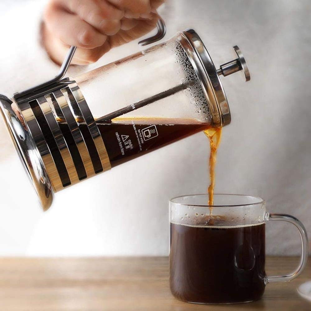 French Press Coffee Maker - Presses Makers - 600 ML 4 Cup - Stainless Steel 304 NOT - Fine Duckbill Filter/Spout Diversion Silver 600ML French Press