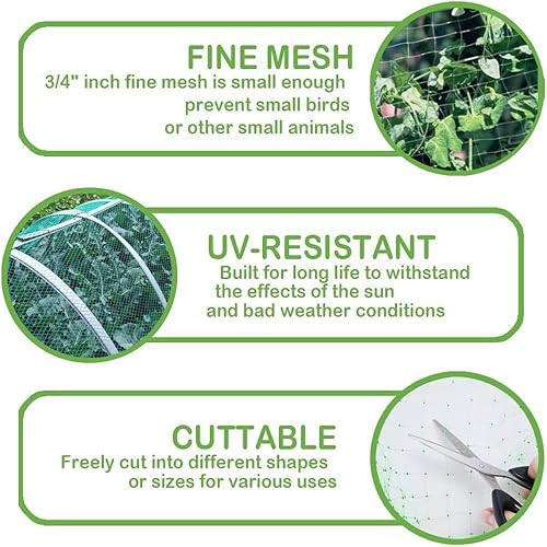 Miniatura 5 de Red para pájaros de 7 x 65 pies  Malla de jardín de 34 pulgadas para protección de plantas, malla de valla de ciervos contra pájaros, ardillas,
