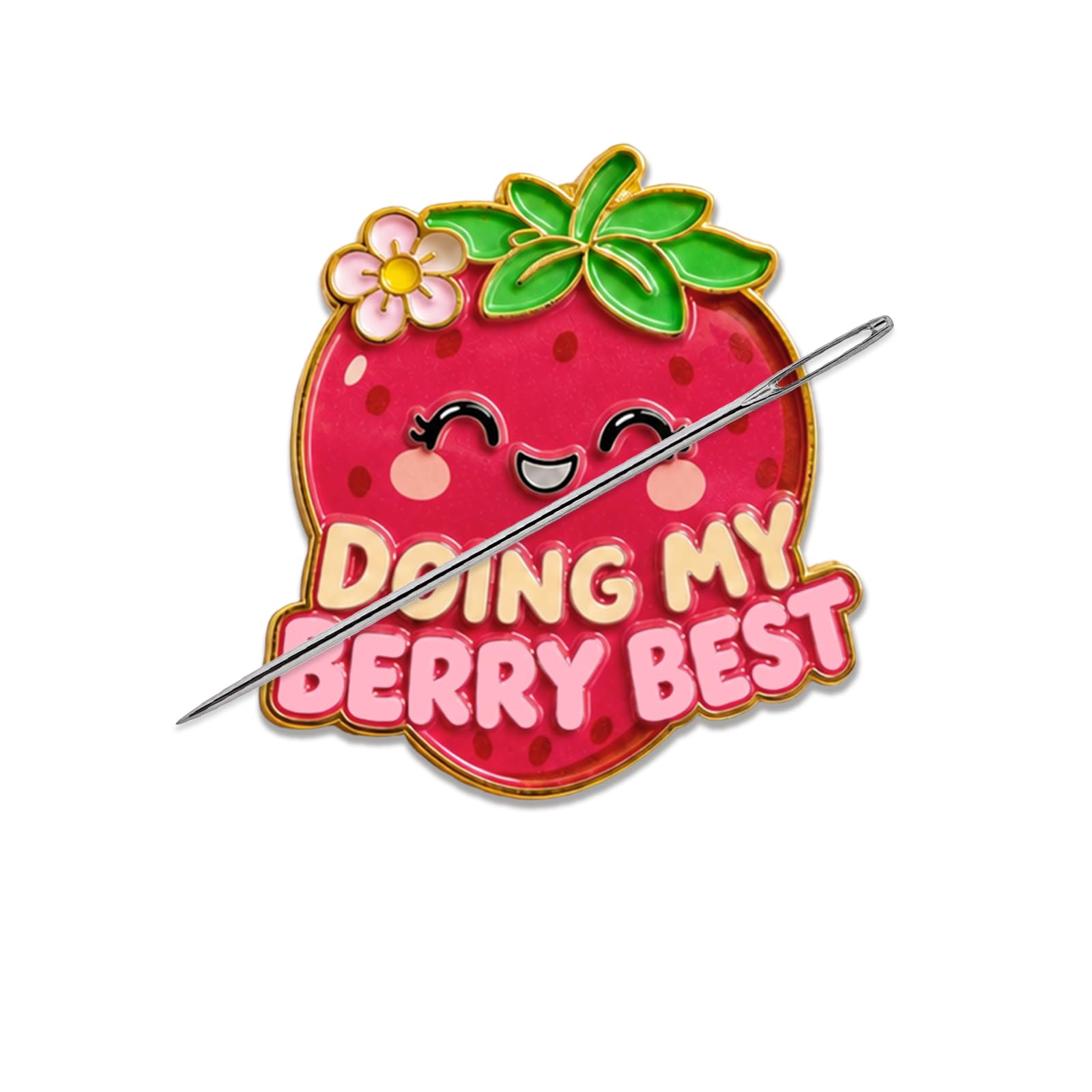Funny Strawberry Needle Minder Magnet, Cute Magnetic Sewing Accessory with "Doing My Berry Best" Design for Embroidery, Needlepoint &amp; Cross Stitch Projects