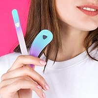 Vista 8 de BONA FIDE BEAUTY Lima de uñas de cristal checo con estuche y limas ergonómicas de vidrio para uñas naturales en paquete verde pastel y violeta