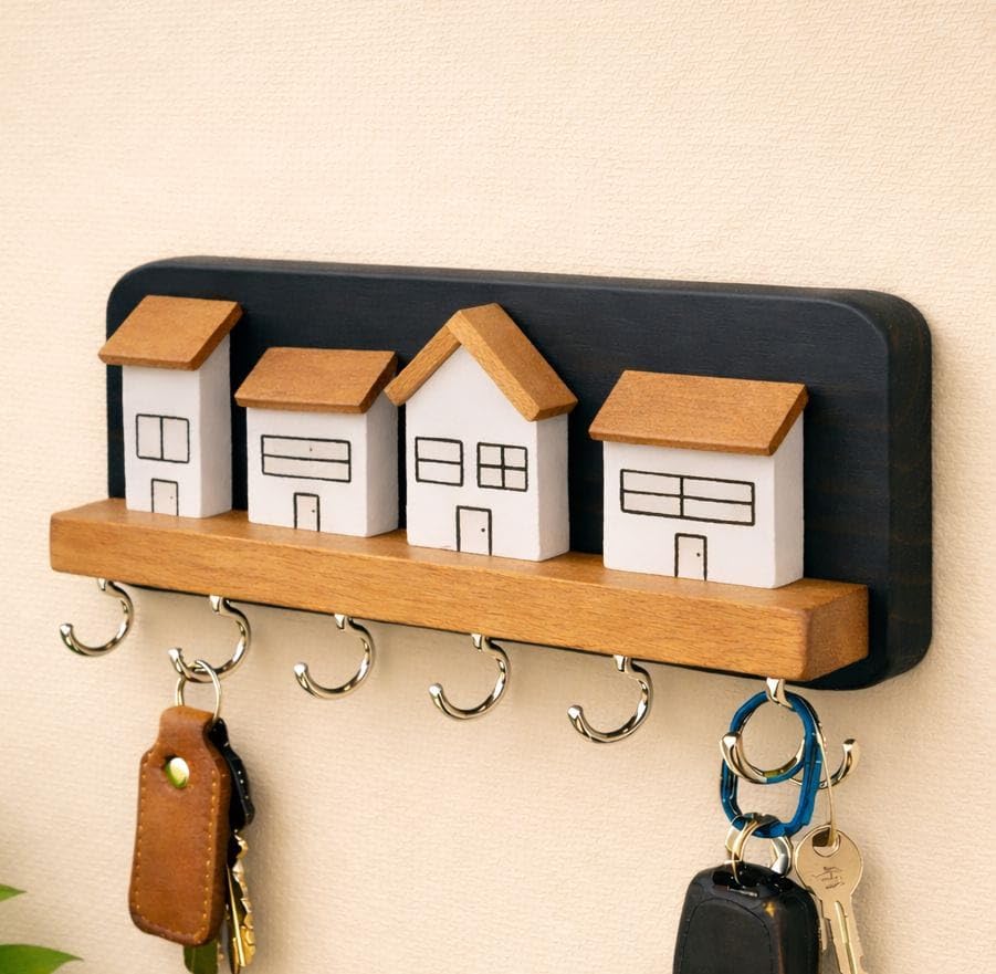 Image of Real Wood House Design Key Holder (Street)